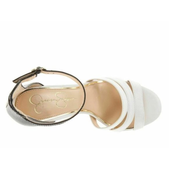 *Jessica Simpson Black White And Strappy Open Toe Maselli Soft Leather Pumps - Picture 6 of 7